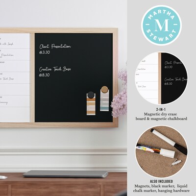 Martha Stewart Everette Magnetic Chalk-Dry Erase Weekly Calendar Combo Set, Engineered Wood Frame, 2