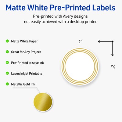 Avery Laser/Inkjet Circle Multipurpose Labels, 2 Dia., White, 120/Pack (S00D18)