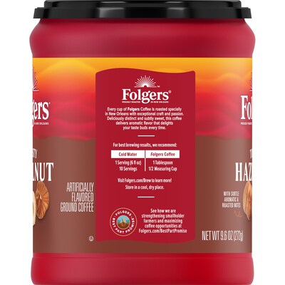 Folgers Toasty Hazelnut Ground Coffee, 9.6 oz. Canister(2550011037)