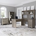 Bush Furniture Salinas 60 L-Shaped Desk with Hutch, Lateral File Cabinet and 5-Shelf Bookcase, Drif