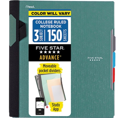 Five Star Advance 3-Subject Notebooks, 8.5 x 11, College Ruled, 150 Sheets, Color Chosen at Random (06324)
