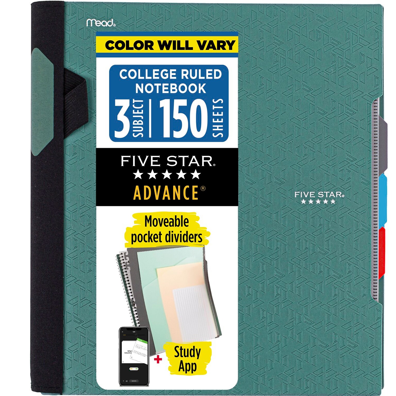 Five Star Advance 3-Subject Notebooks, 8.5 x 11, College Ruled, 150 Sheets, Color Chosen at Random (06324)