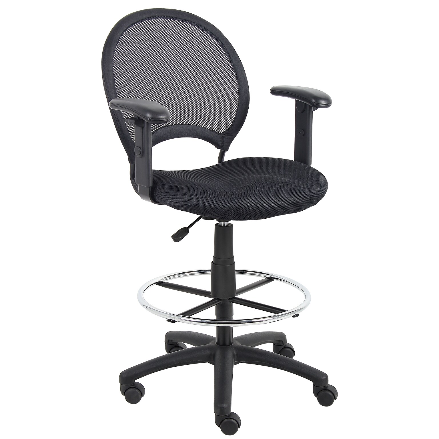 Boss Mesh Drafting Stool w/ Adjustable Arms; Black