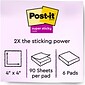 Post-it Super Sticky Notes, 4" x 4", Energy Boost Collection, Lined, 90 Sheets/Pad, 6 Pads/Pack (675-6SSUC)
