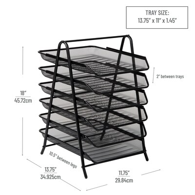 Mind Reader 6-Tier Stackable Paper Desk Tray Organizer, Metal, Black (6TPAPER-BLK)