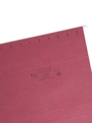 Smead Hanging File Folders, 1/5-Cut Adjustable Tab, Letter Size, Maroon, 25/Box (64073)