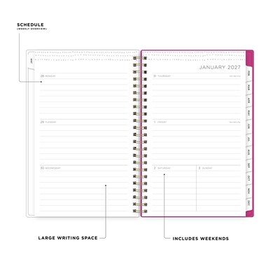 2027 Blue Sky Kelly Ventura Magenta Blooms 5 x 8 Calendar Year Weekly & Monthly Standard Planner, Plastic Cover