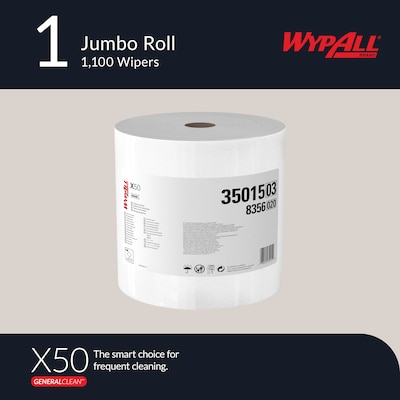 WypAll X50 Polyester Cleaning Wipers, 13.4 x 9.8, White, 1100 Sheets/Roll (35015)