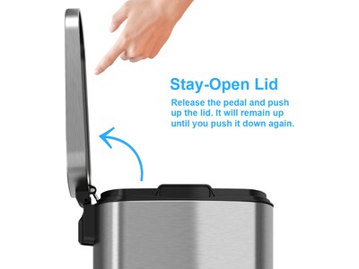HLS Commercial Stainless Steel Step Trash Can with Hinged Lid, 13.2-Gallon, Silver (HLSS13R)
