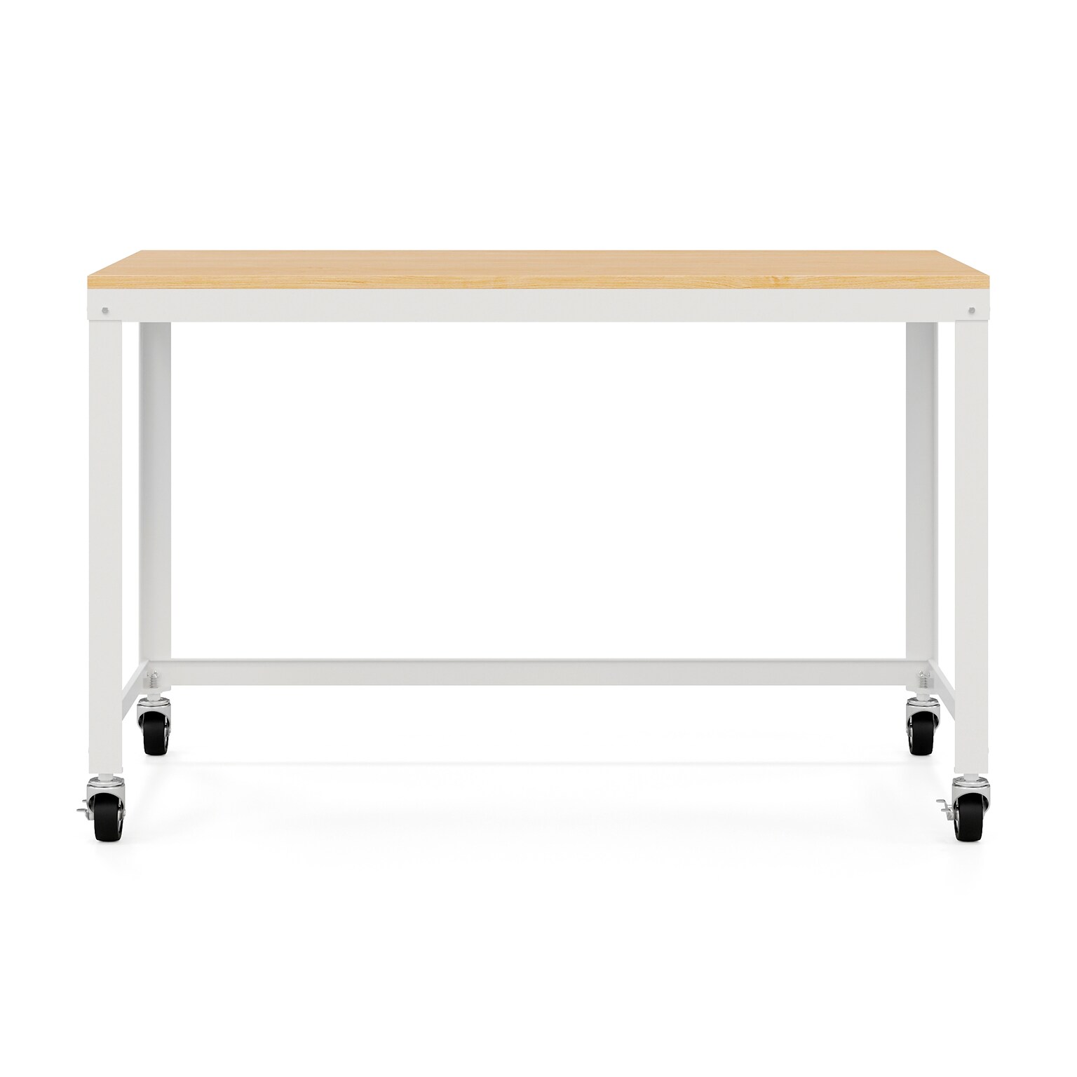 Space Solutions Ready-to-assemble 48 Wide Mobile Metal Desk with Laminate Top, White/Maple (24973)