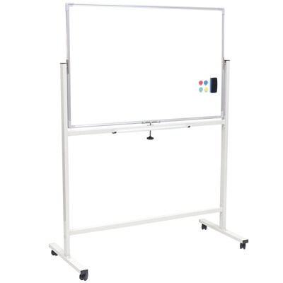 Excello Global Products Double Sided Magnetic Mobile Whiteboard Chalkboard Combo, White Frame, 48" x 32"