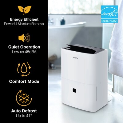 Whirlpool Energy Star 32-Pint Portable Dehumidifier, Covers up to 1,500 sq. ft., White (WHAD321AW)