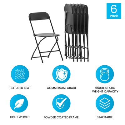 Flash Furniture Plastic Folding Chair, Black, Set of 6 (6LEL3BLACK)