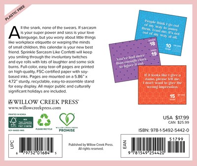2026 Willow Creek Sprinkle Sarcasm Like Confetti 6.2 x 5.4 Day-to-Day Calendar (54420)