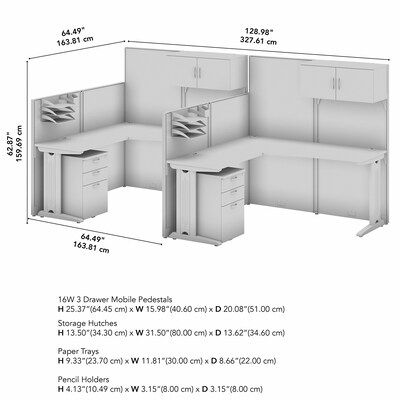 Bush Business Furniture Office in an Hour 63"H x 129"W 2 Person F-Shaped Cubicle Workstation, Hansen Cherry (OIAH008HC)