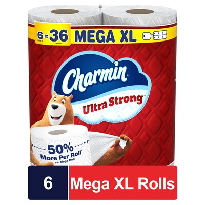 Charmin Ultra Strong Mega XL Toilet Paper, 2-Ply, White, 330 Sheets/Roll, 6 Rolls/Pack, 3 Packs/Carton (04308)