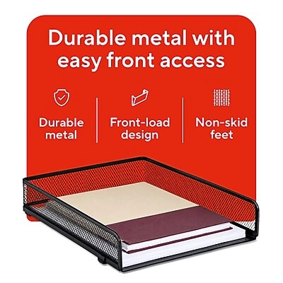 TRU RED Front-Load Stackable Metal Letter Tray – Desktop Paper Organizer for Office Files & Documents