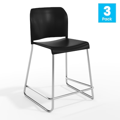 Flash Furniture Hercules Kenai Classic Plastic Stacking Full Back Counter Stools, Black, 3-Pieces (3RUT239AHCSBKCR)
