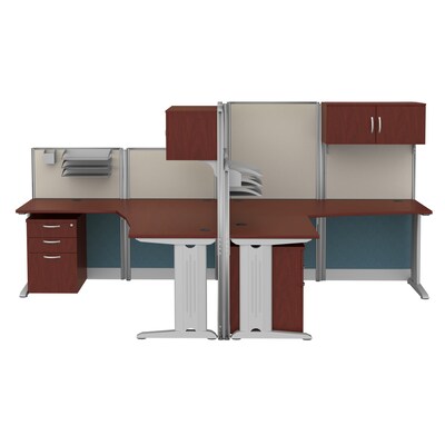 Regency Instant Office 63"H x 129"W 2 Person L-Shaped Cubicle Panel Workstation with Storage, Hansen Cherry (IO008HC)