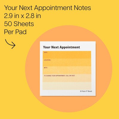 Post-it Appointment Reminder Notes, 2.9 x 2.8, Yellow/White, 50 Sheets/Pad, 24 Pads/Pack (654-24CP-NSA)