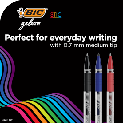 BIC Gel-ocity Stic Gel Pens, Medium Point, 0.7 mm, Assorted Colors, 14/Pack (RGSMP14-AST)