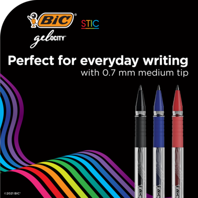 BIC Gel-ocity Stic Gel Pens, Medium Point, 0.7 mm, Assorted Colors, 14/Pack (RGSMP14-AST)