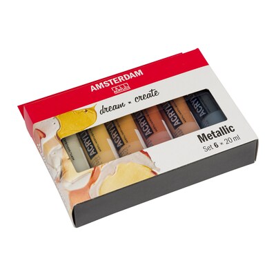 Amsterdam Metallic Acrylic Paint, Assorted Colors, 6/Pack (AMS17820501)