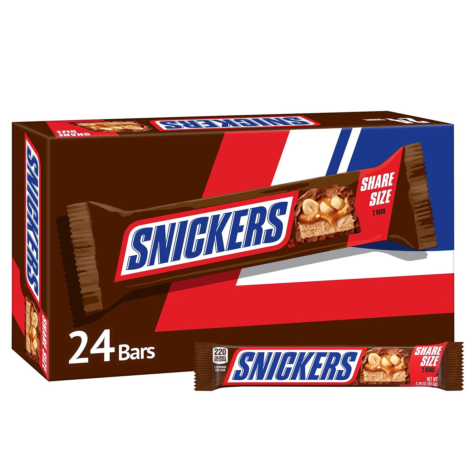 Snickers Sharing Size Milk Chocolate Candy Bars, 78.96 oz., 24/Box (MMM32252)
