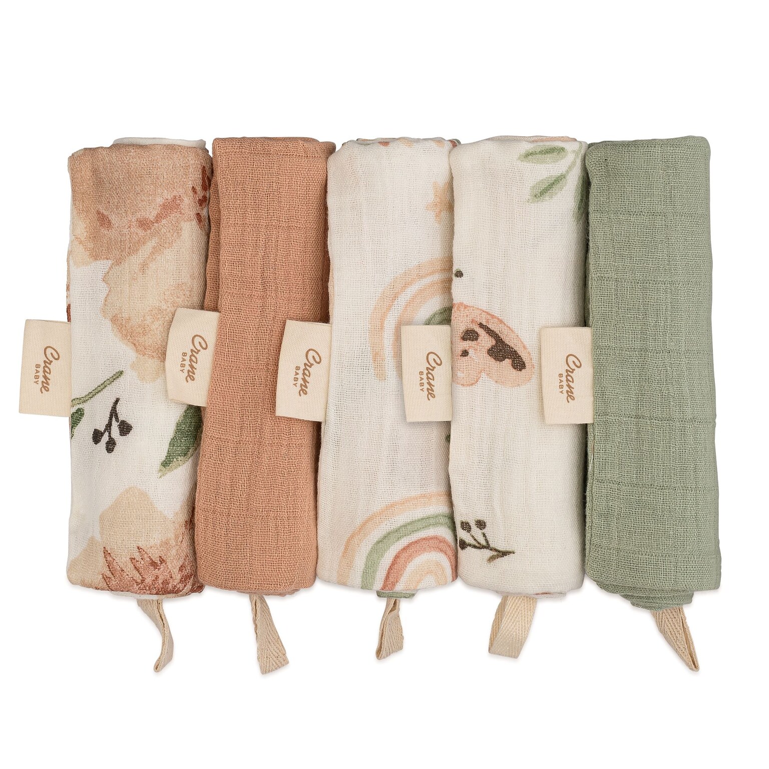 Crane Baby Parker Baby Wash Cloth Set, 5-Piece, Pink Floral (BC-100WC)