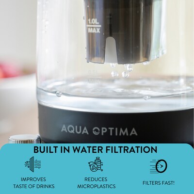 Aqua Optima KT3000 Glass Electric Kettle with Water Filter, 7-Cups, Black
