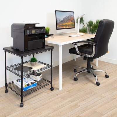 Mount-It! 3-Shelf Steel/Laminate Large Printer Cart with Wheels, Black (MI-7856)