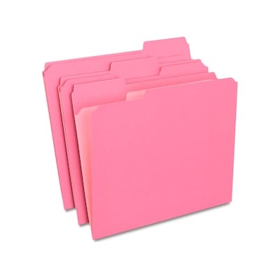 Staples Reinforced File Folders, 1/3-Cut Tab, Letter Size, Pink, 100/Box (508952)