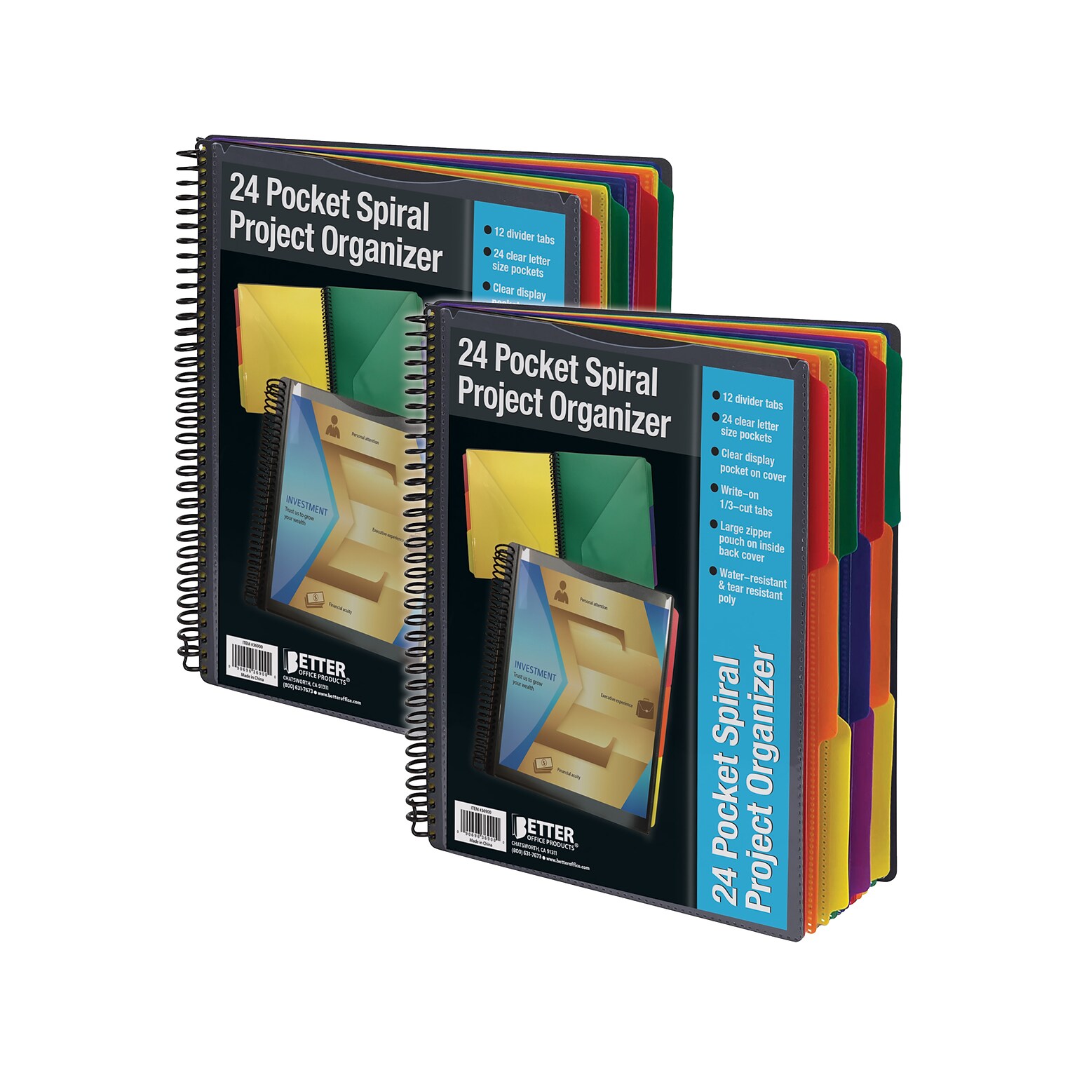 Better Office 24-Pocket Poly Project Folder, Multicolor, 2/Pack (36902-2PK)