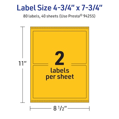 Avery Rectangle Laser/Inkjet Multipurpose Labels, 4.75" x 7.75", Bright Yellow (80/Box)