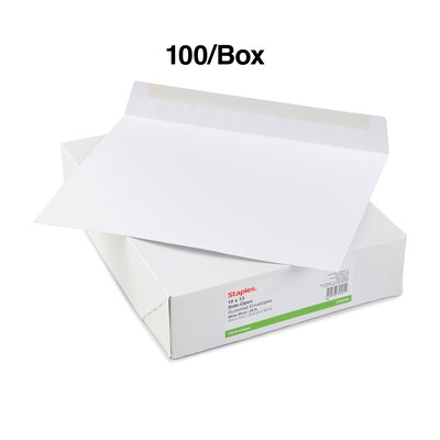 Staples® Wove Side-Opening Booklet Envelopes, 10" x 13", White, 100/Box (487765/14236)