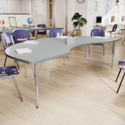 Flash Furniture Wren Kidney Activity Table, 96 x 48, Height Adjustable, Gray Top/Silver Frame (XUA4896KDGYTA)