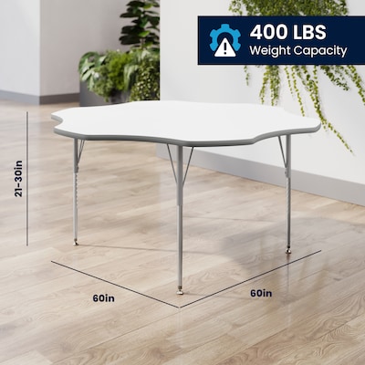 Flash Furniture Wren 60" Flower Activity Table, Height Adjustable, White Top/Silver Frame (XUA60FLRWHTA)