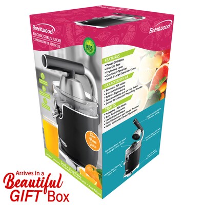 Brentwood® 200-Watt Electric Citrus Juicer with 2 Cones and Stainless Steel Lever, Black (J-28BK)