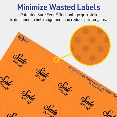 Avery Laser/Inkjet Multipurpose Circle Labels, 1.25" Dia., Bright Orange, 1200/Pack (94505)