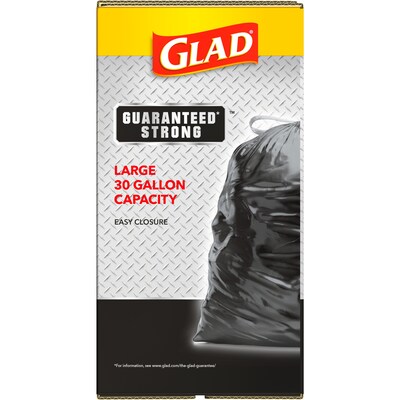 Glad Extra Strong 30 GAL Large Trash Drawstring Bags - 28 CT, Plastic Bags