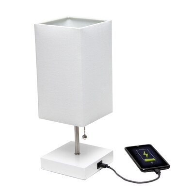 Simple Designs Petite White Stick Lamp with USB Charging Port and Fabric Shade, White, 2/Pack (LC2004-WOW-2PK)