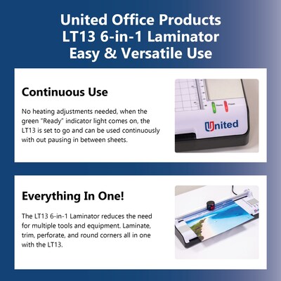 United LT13 Thermal & Cold Laminator with Paper Trimmer and Corner Rounder, 13" Width, Black/White (LT13)