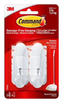 Command Medium Wire Hooks, White, 2/Pack (17068)