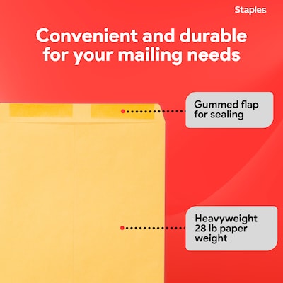 Staples Gummed Kraft Catalog Envelopes, 12" x 15.5", Brown, 100/Box (SPL534784)