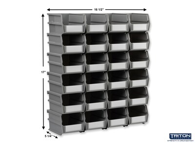 Triton Products LocBin Small Stackable Plastic Storage Bin, 3 x 4.125x 5.375, 1.15 Qt., Gray, 24/Pack (3-210GR)