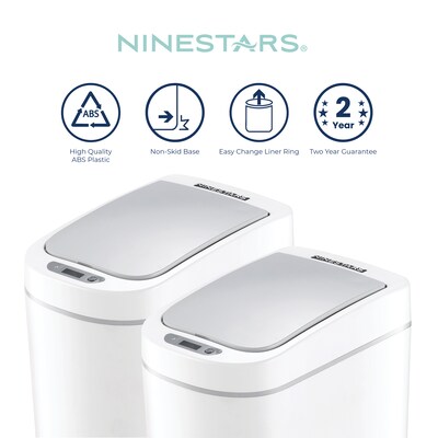 Nine Stars Trash Can Plastic Indoor Sensor Trash Can, 1.85 Gallon, White, 2/Pack (DZT-7-2B)