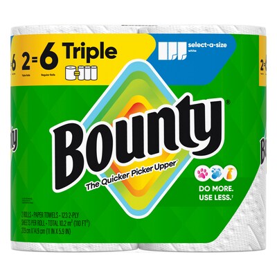 Bounty Select-A-Size Triple Roll Paper Towels, 2-Ply, 123 Sheets/Roll, 2 Rolls/Pack (06133)