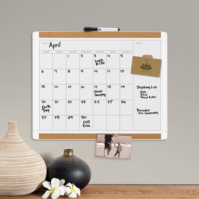 U Brands Pin-It Magnetic Dry Erase Monthly Calendar Board 20 x 16 White Frame