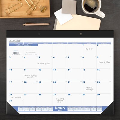 2027 AT-A-GLANCE 21.75 x 17 Monthly Desk Pad Calendar, White/Blue (SW200-00-27)