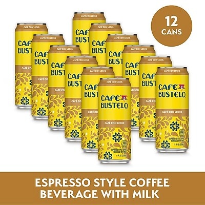 Café Bustelo Ready to Drink Café con Leche Liquid Coffee, Espresso Roast, 11 oz., 12 Cans/Carton (91480)